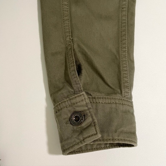 Free People Moonchild Distressed Denim Shirt Jacket Moss Green Small - Picture 13 of 16